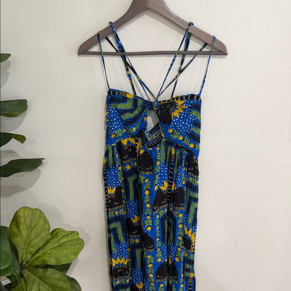 Blue Tropical Print Strappy Sundress from Anthropologie